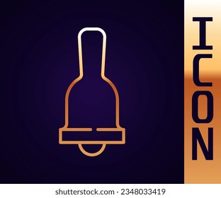 Gold line Ringing bell icon isolated on black background. Alarm symbol, service bell, handbell sign, notification symbol.  Vector