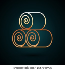 Gold line Roll of hay icon isolated on dark blue background.  Vector Illustration