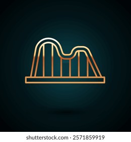 Gold line Roller coaster icon isolated on dark blue background. Amusement park. Childrens entertainment playground, recreation park.  Vector