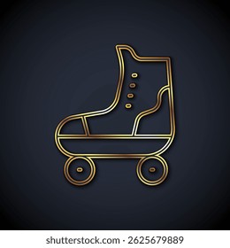 Gold line Roller skate icon isolated on black background.  Vector