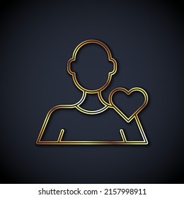 Gold line Romantic man icon isolated on black background. Happy Valentines day.  Vector
