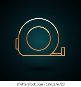 Gold line Roulette construction icon isolated on dark blue background. Tape measure symbol.  Vector