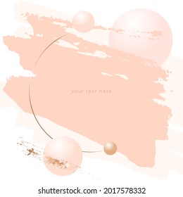 Marco redondo de línea dorada y desnudo, melocotón, pinceladas doradas y bolas sobre un fondo blanco. Plantilla de diseño de vectores para tarjetas, portadas, afiches, medios sociales. 
