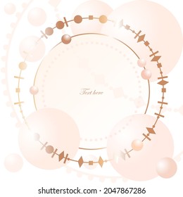 Gold line round frames with gold and mother of pearl beads, round nude frames, nude balls on a white background. Vector design template for card, cover, poster, social media.