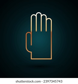 Gold line Rubber gloves icon isolated on dark blue background. Latex hand protection sign. Housework cleaning equipment symbol.  Vector Illustration
