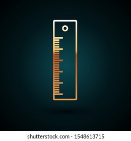 Gold line Ruler icon isolated on dark blue background. Straightedge symbol.  Vector Illustration