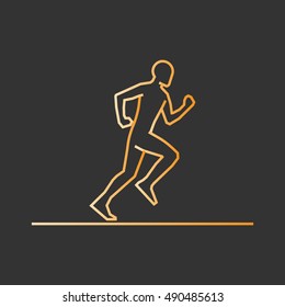 Gold line running icon. Vector silhouette of runners.