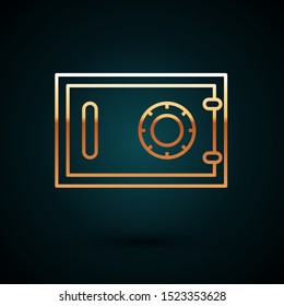 Gold line Safe icon isolated on dark blue background. The door safe a bank vault with a combination lock. Reliable Data Protection.   Vector Illustration