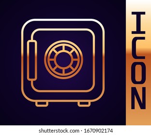 Icono de la línea dorada Safe aislado en fondo negro. La puerta protege una bóveda de banco con una cerradura combinada. Protección de datos confiable. Ilustración vectorial