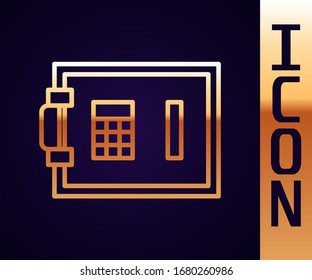 Gold-Linie Safe-Symbol einzeln auf schwarzem Hintergrund. Die Tür sichert eine Bank mit einem Kombinationsschloss. Zuverlässiger Datenschutz. Vektorillustration-Illustration