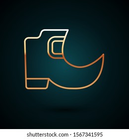 Gold line Saint Patricks day irish tradition leprechaun boots icon isolated on dark blue background.  Vector Illustration