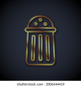 Gold line Salt icon isolated on black background. Cooking spices.  Vector
