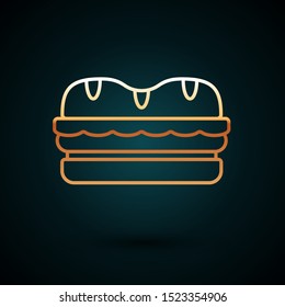 Gold line Sandwich icon isolated on dark blue background. Hamburger icon. Burger food symbol. Cheeseburger sign. Street fast food menu. Vector Illustration Gold line Sandwich icon isolated on dark blue background. Hamburger icon. Burger food symbol. Cheeseburger sign. Street fast food menu. Vector Illustration