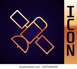 Gold line Satellite icon isolated on black background.  Vector