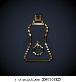 Gold line Sauce bottle icon isolated on black background. Ketchup, mustard and mayonnaise bottles with sauce for fast food.  Vector