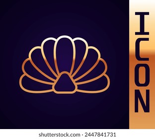 Gold line Scallop sea shell icon isolated on black background. Seashell sign. Vector Illustration