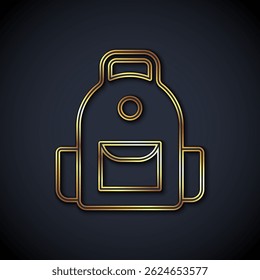Gold line School backpack icon isolated on black background.  Vector