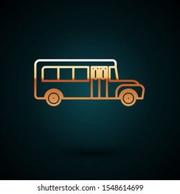 Gold line School Bus icon isolated on dark blue background. Public transportation symbol.  Vector Illustration