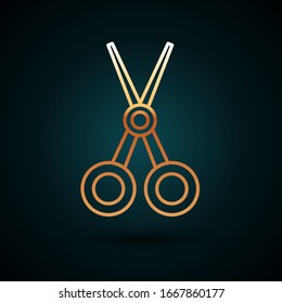 Gold line Scissors hairdresser icon isolated on dark blue background. Hairdresser, fashion salon and barber sign. Barbershop symbol.  Vector Illustration