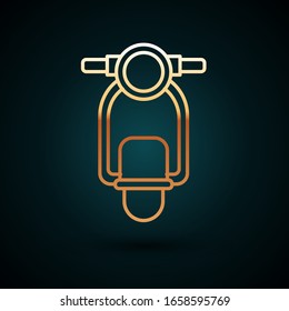 Gold line Scooter icon isolated on dark blue background.  Vector Illustration
