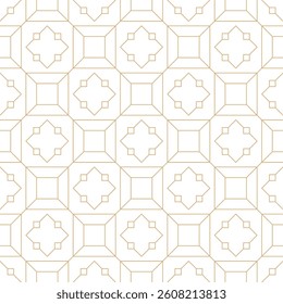 Gold line seamless diamond pattern on white background. Geometric square gems and crystals design. Luxury art deco background. Geometric faceted diamond grid pattern. Mosaic tile thin line texture.
