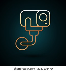 Gold line Security camera icon isolated on dark blue background.  Vector