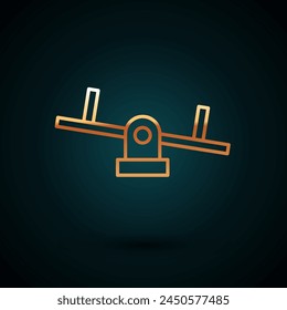 Gold line Seesaw icon isolated on dark blue background. Teeter equal board. Playground symbol.  Vector