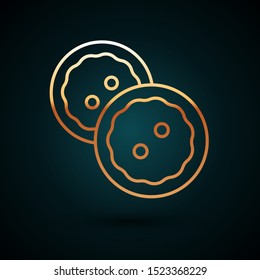 Gold line Sewing button for clothes icon isolated on dark blue background. Clothing buttons.  Vector Illustration
