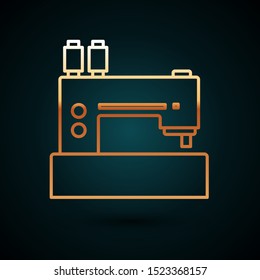 Gold line Sewing machine icon isolated on dark blue background.  Vector Illustration