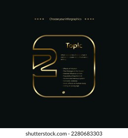 Gold line shape of number two, luxury infographic vector design, 2 luxury boxes line multipurpose Infographic buttons design template, vector illustration