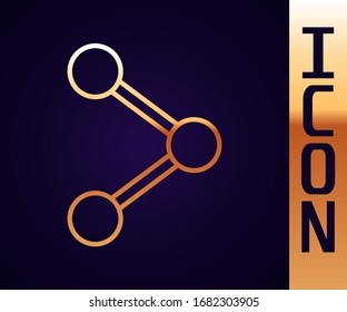 Gold line Share icon isolated on black background. Share, sharing, communication pictogram, social media, connection, network.  Vector Illustration