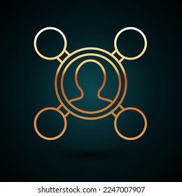 Gold line Share icon isolated on dark blue background. Sharing, communication pictogram, social media, connection, network, distribute.  Vector Illustration