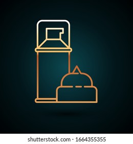 Gold line Shaving gel foam icon isolated on dark blue background. Shaving cream.  Vector Illustration