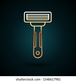 Gold line Shaving razor icon isolated on dark blue background.  Vector Illustration