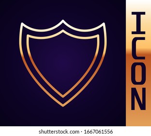 Icono de Escudo de línea dorada aislado en fondo negro. Signo de guardia. Seguridad, protección, concepto de privacidad. Ilustración vectorial