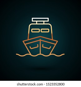 Gold line Ship icon isolated on dark blue background.  Vector Illustration