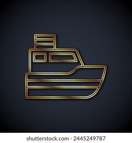 Gold line Ship line path of ship sea route with start point GPS and black line icon isolated on black background.  Vector