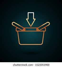 Gold line Shopping basket icon isolated on dark blue background. Online buying concept. Delivery service sign. Shopping cart symbol.  Vector Illustration