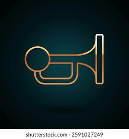 Gold line Signal horn on vehicle icon isolated on dark blue background.  Vector