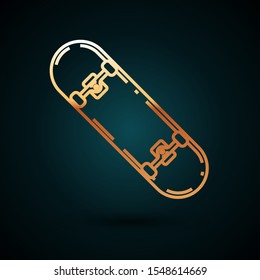 Gold line Skateboard icon isolated on dark blue background. Extreme sport. Sport equipment.  Vector Illustration