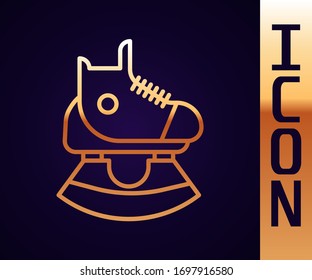 Gold line Skates icon isolated on black background. Ice skate shoes icon. Sport boots with blades.  Vector Illustration