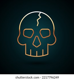 Gold line Skull icon isolated on dark blue background. Pirate captain. Happy Halloween party.  Vector