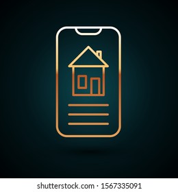 Gold line Smart home icon isolated on dark blue background. Remote control.  Vector Illustration