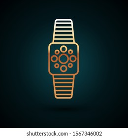 Gold line Smartwatch icon isolated on dark blue background.  Vector Illustration