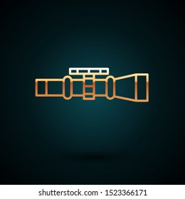 Gold line Sniper optical sight icon isolated on dark blue background. Sniper scope crosshairs.  Vector Illustration