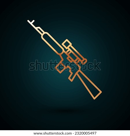 Gold line Sniper rifle with scope icon isolated on dark blue background.  Vector Illustration