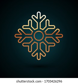 Icono de copo de nieve de línea dorada aislado en fondo azul oscuro. Feliz Navidad y Feliz Año Nuevo. Ilustración vectorial