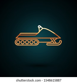 Gold line Snowmobile icon isolated on dark blue background. Snowmobiling sign. Extreme sport.  Vector Illustration