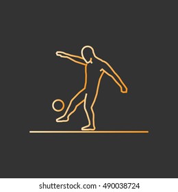 Gold line soccer icon. Vector silhouette of soccer player.