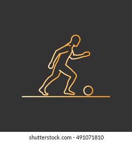 Gold line soccer icon. Vector silhouette of soccer player.